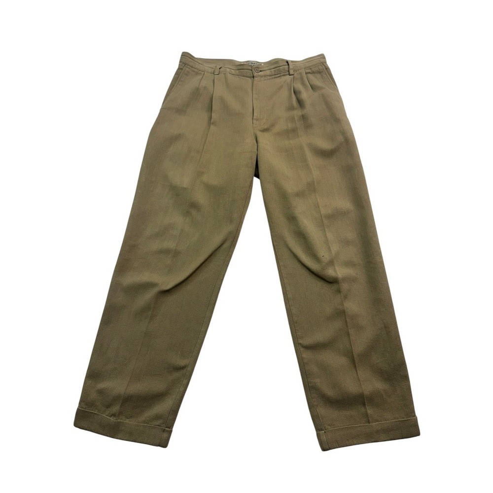 vtg 90s Structure 36x32 Tan Cotton Dress Pants Chinos Pleated High Waisted